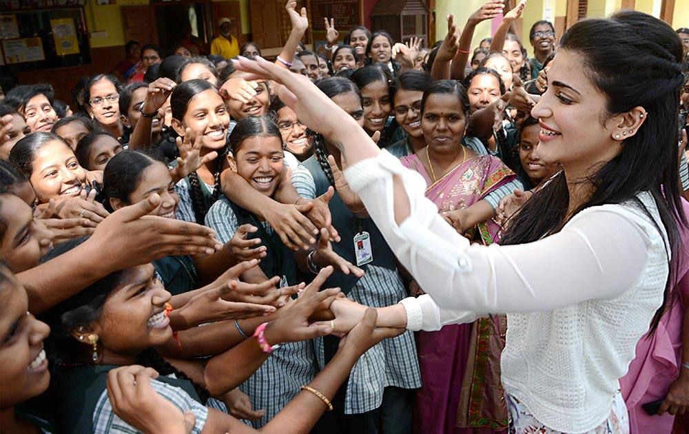 Actress Shruti Hassan celebrating her birthday with blind children at an event Save the Blind Children in Chennai.