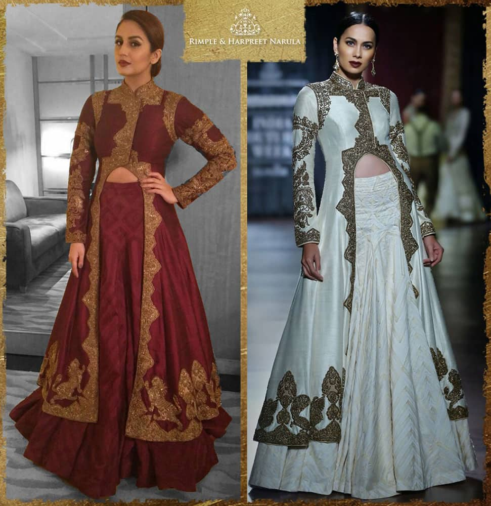 @humasqureshi looks marvellous in our ox blood ensemble at a recent event! -twitter@Rimple_Harpreet