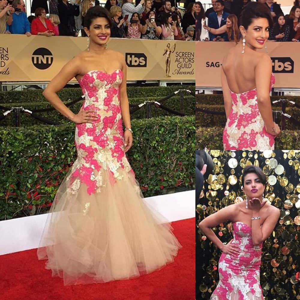 PeeCee charms us off our feet in a @M_Lhuillier gown at the @SAGawards @priyankachopra #redcarpet -twitter@FeminaIndia