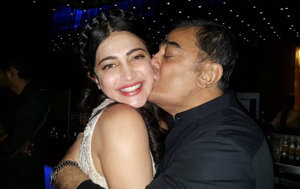 Kamal Haasan :- Used to bend down for a kiss. Now she bends a little. Might also be her high heels @shrutihaasan -twitter

