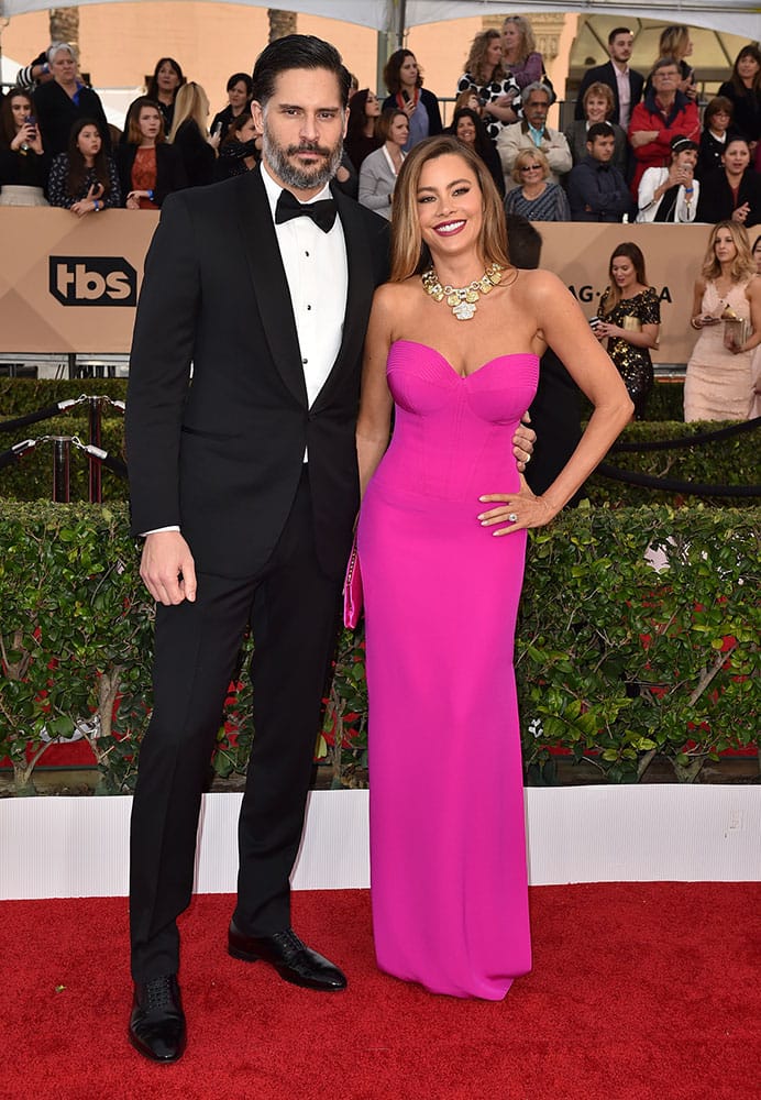 Joe Manganiello, left, and Sofia Vergara arrive at the 22nd annual Screen Actors Guild Awards at the Shrine Auditorium & Expo Hall  in Los Angeles.