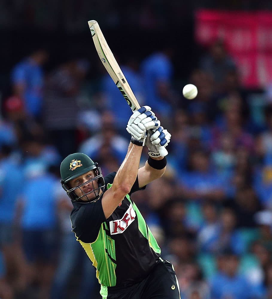 Australia's Shane Watson plays a shot during their T20 International cricket match against India in Sydney, Australia.