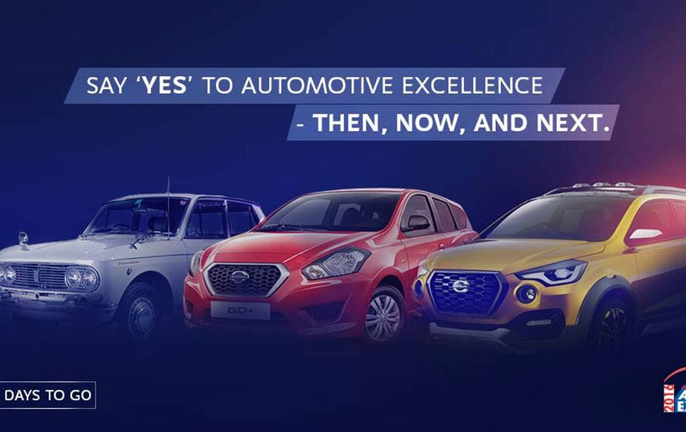 Welcome to the #DatsunPavilion at #AutoExpo2016 where we showcase our past, present & future. Come, be a part of it. (sourced via twitter)