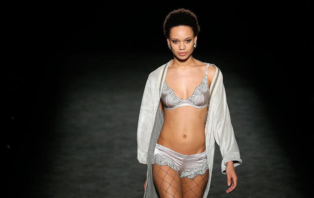 A model wears a creation by designer TCN during the 080 Barcelona fashion show.