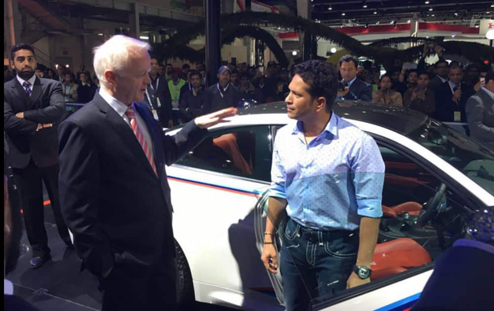 Indian cricket legend Sachin Tendulkar at the BMW pavilion at the Auto Expo 2016 (Pic Courtesy: @sachin_rt)