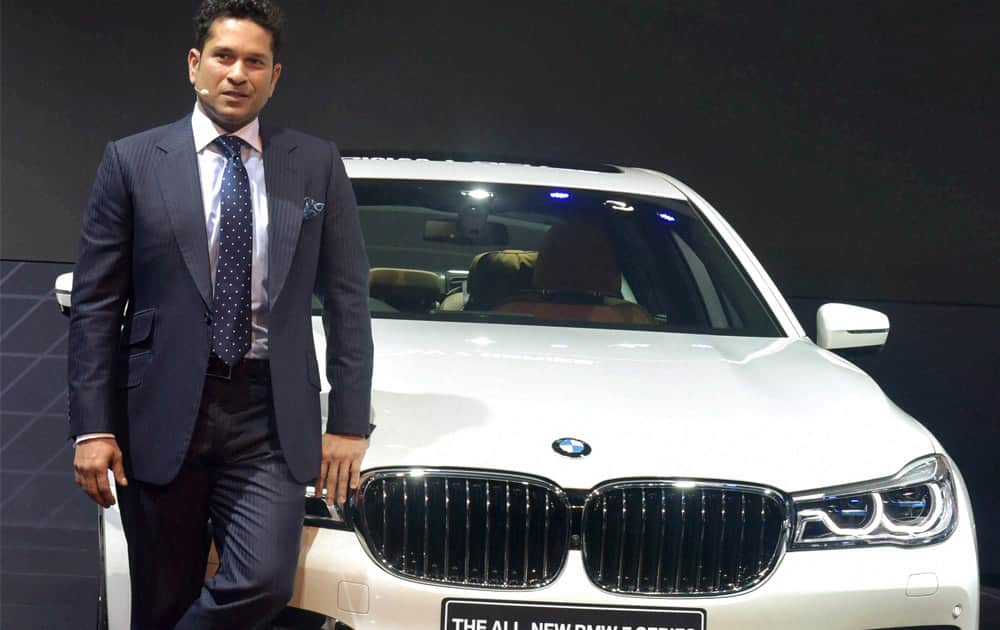 Indian cricket legend Sachin Tendulkar at the launch of BMWs new car at Auto Expo 2016 in Greater Noida on Wednesday.