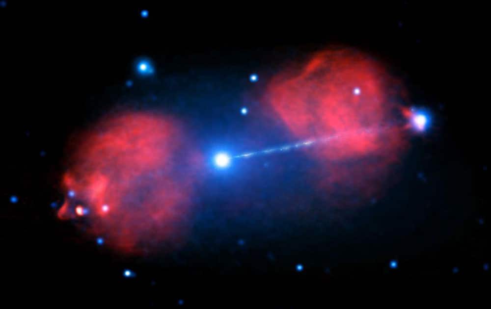 NASA ‏:- Jet of particles blast from a black hole at center of this galaxy into intergalactic space: http://go.nasa.gov/23IVVB8  -twitter