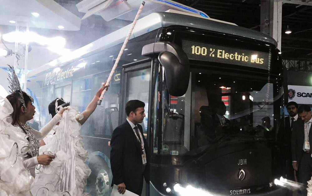 JBM Auto launches 100% electric bus ECOLIFE at the Auto Expo 2016.