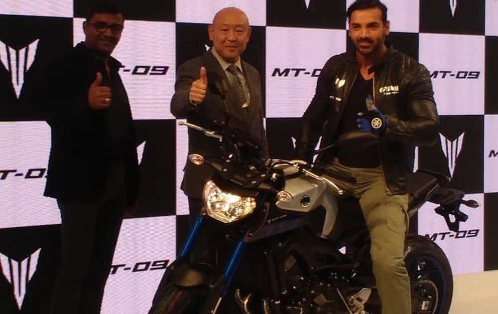 John Abraham at the launch of Yamaha's MT09.