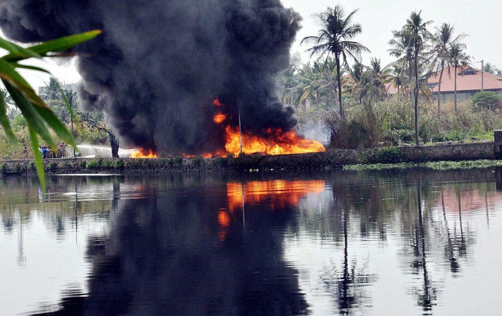 Smoke rises after PVC pipes cought fire at Elamakkara in Kochi.