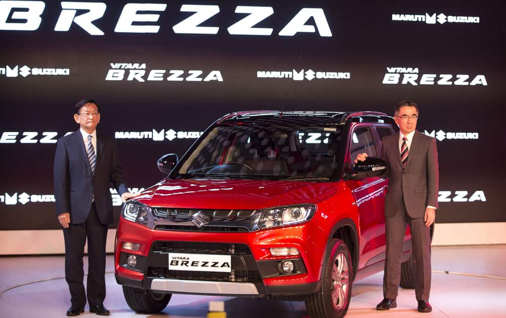 World launch of Maruti Suzuki Vitara Brezza compact SUV, at the Auto Expo in Greater Noida, near New Delhi.