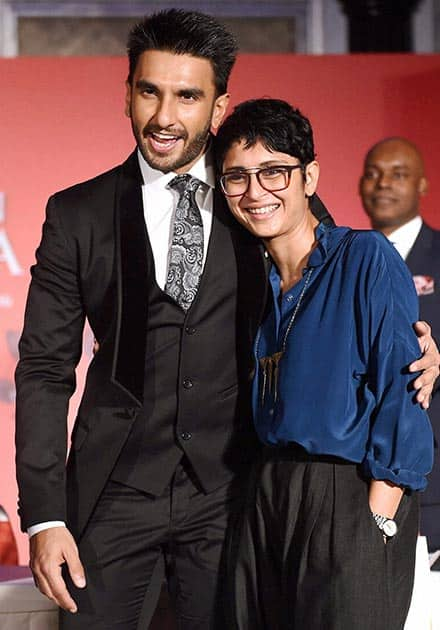 Actor Ranveer Singh and filmmaker Kiran Rao during an MoU signing ceremony between Maharashtra Film Stage & Cultural Development Corporation and City of Toronto in Mumbai.