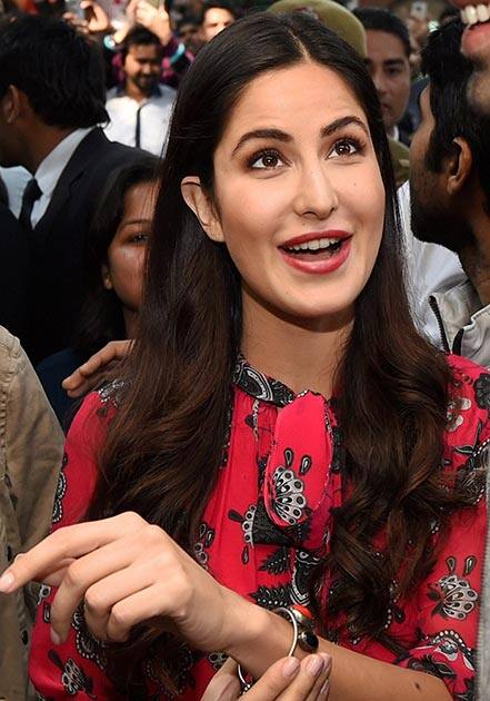 Actor Katrina Kaif promotes her upcoming film Fitoor at Janpath Market in New Delhi.