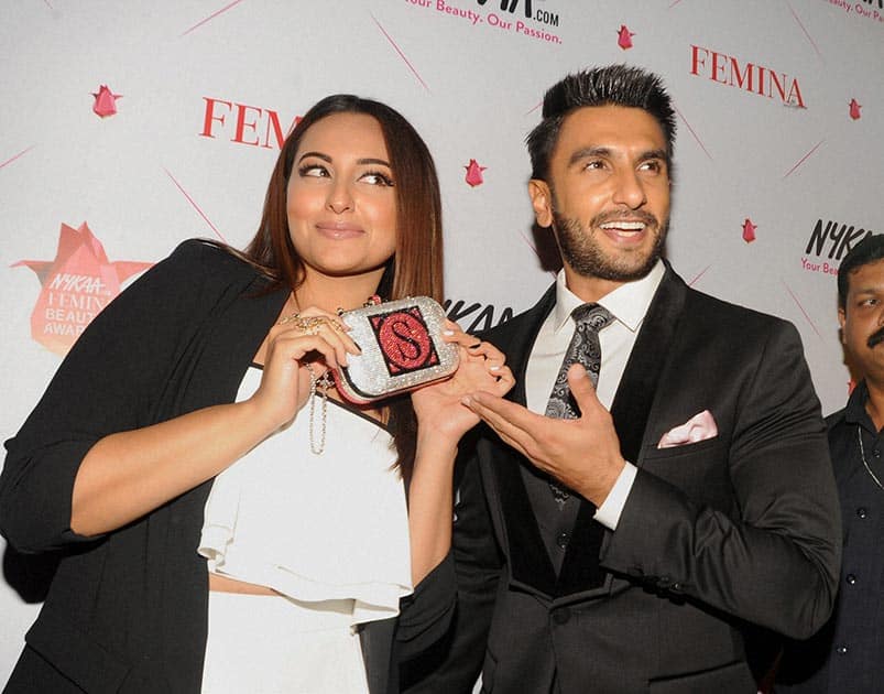 Actors Sonakshi Sinha and Ranveer Singh at the Femina Awards ceremony in Mumbai.