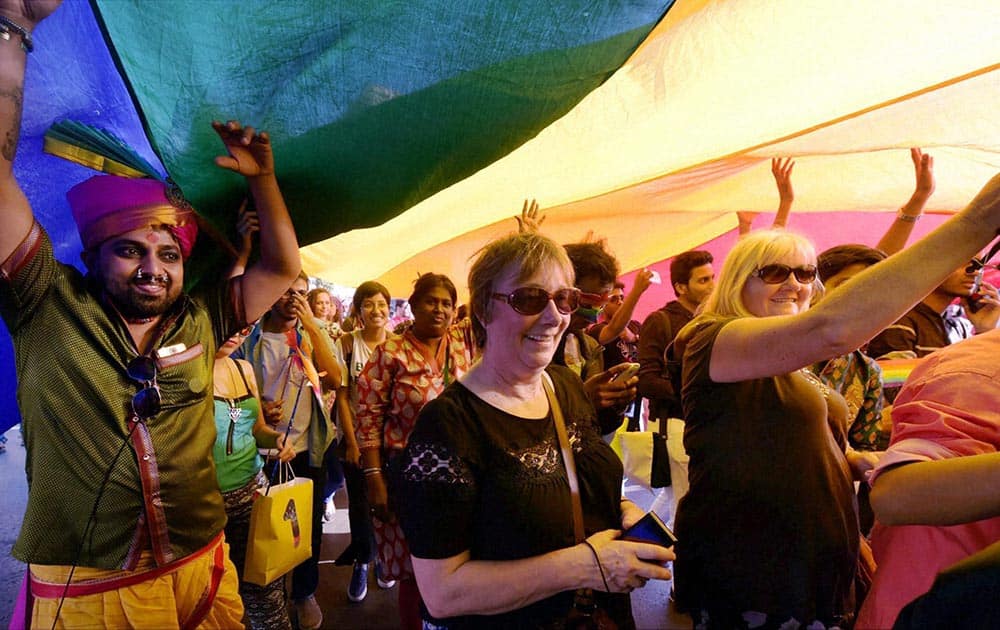 Supporters of the lesbian, gay, bisexual and transgender community attend the Pride March in Mumbai.