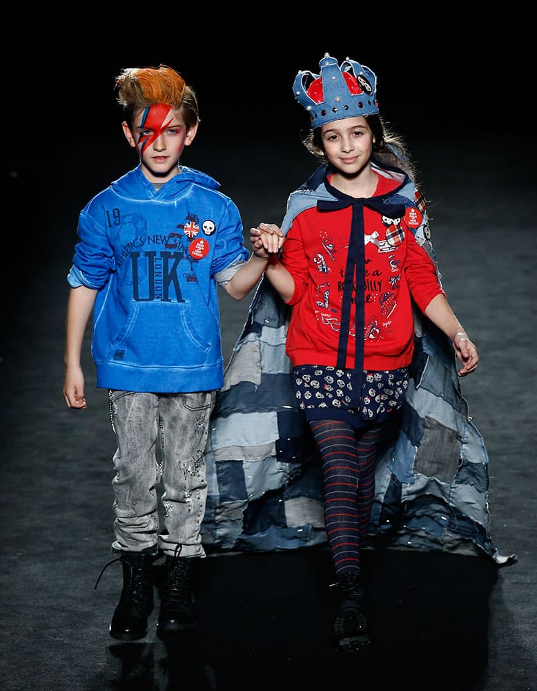 SPANISH LAW REQUIRES THAT THE FACES OF MINORS ARE MASKED IN PUBLICATIONS WITHIN SPAIN. Models wear creations by designer Boboli during the 080 Barcelona fashion show.