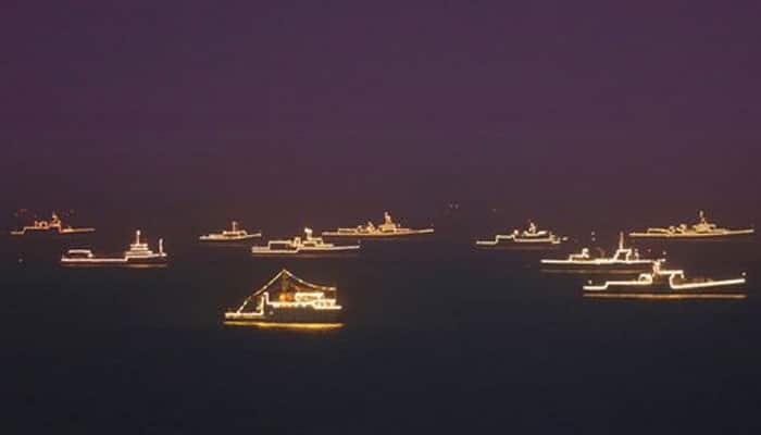 Breathtaking illuminated Naval ships at International Fleet Review - Watch