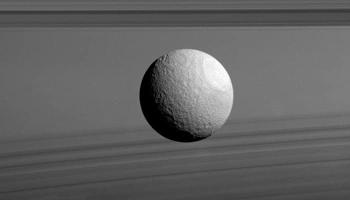 Stunning image of Saturn’s moon Tethys - Ices and shadows!