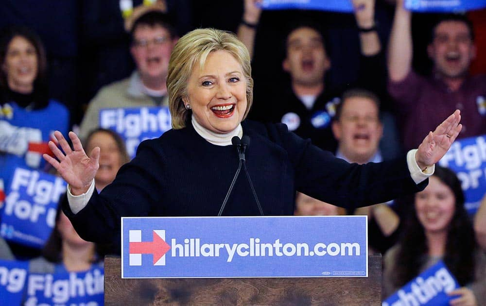 Democratic presidential candidate Hillary Clinton speaks at her New Hampshire presidential primary campaign rally.