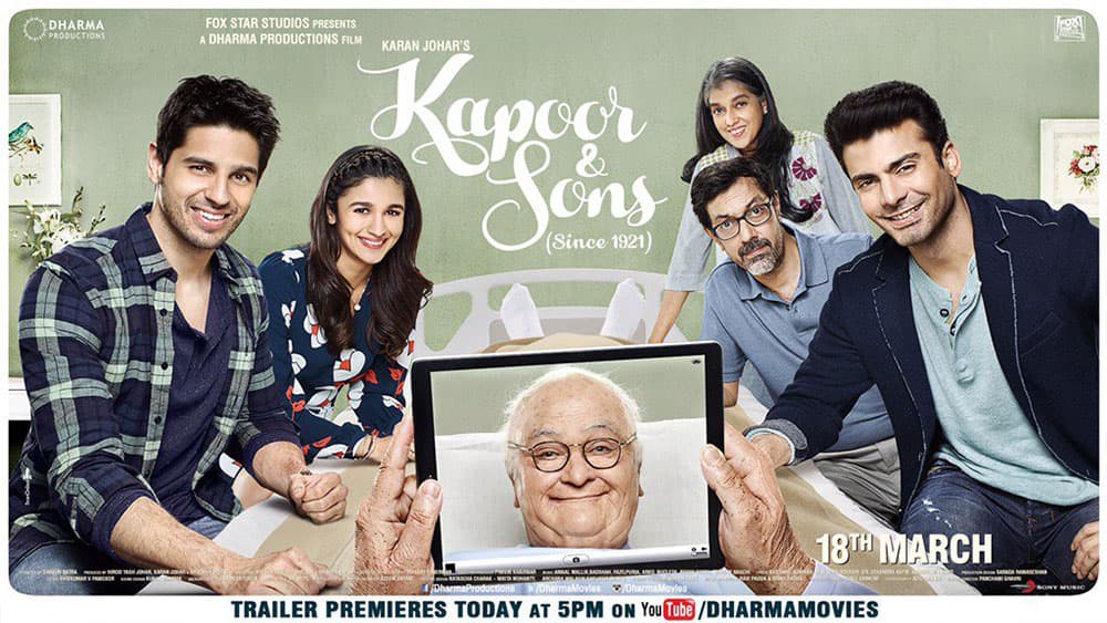 Alia Bhatt ‏:- #KapoorAndSonsTrailer out today!!!!! @S1dharthM @_fawadakhan_ @chintskap @karanjohar @shakunbatra -twitter