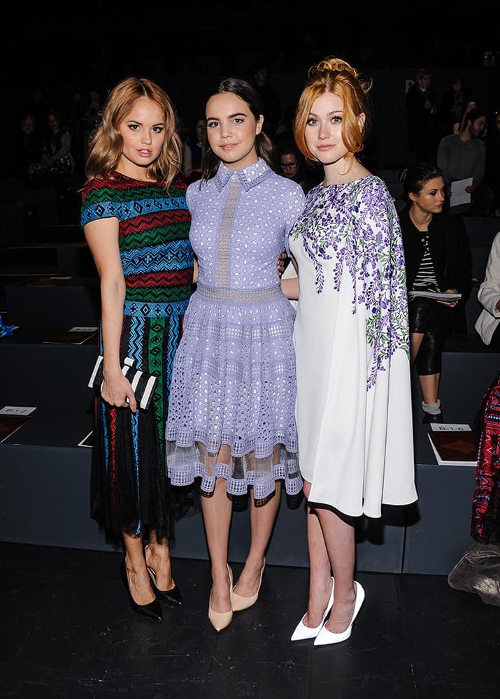 Debby Ryan, from left, Bailee Madison, and Katherine McNamara attend the Tadashi Shoji fashion show at New York Fashion Week Fall/Winter 2016 at Milk Studios.