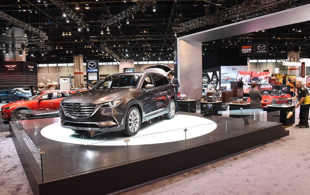 Mazda's are displayed at the Chicago Auto Show.