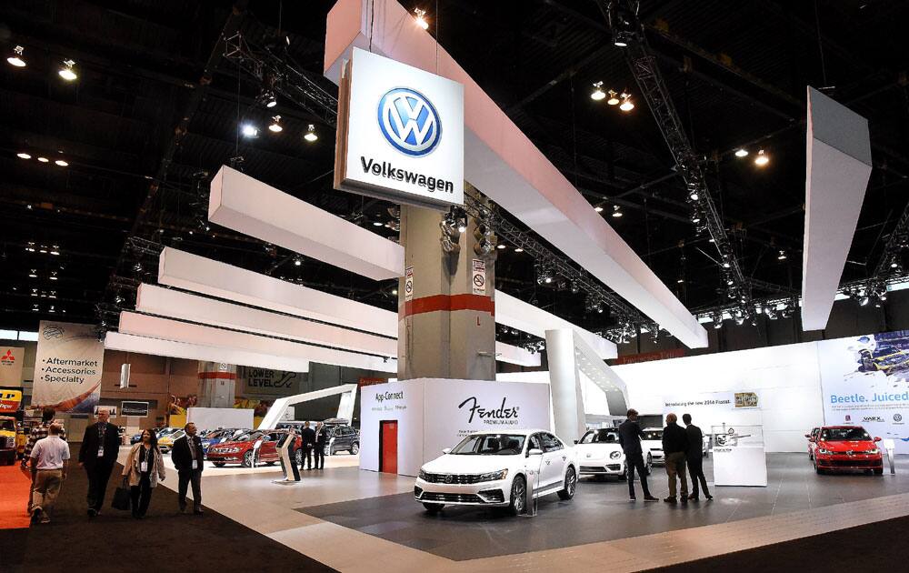 Volkswagen's are displayed at the Chicago Auto Show.