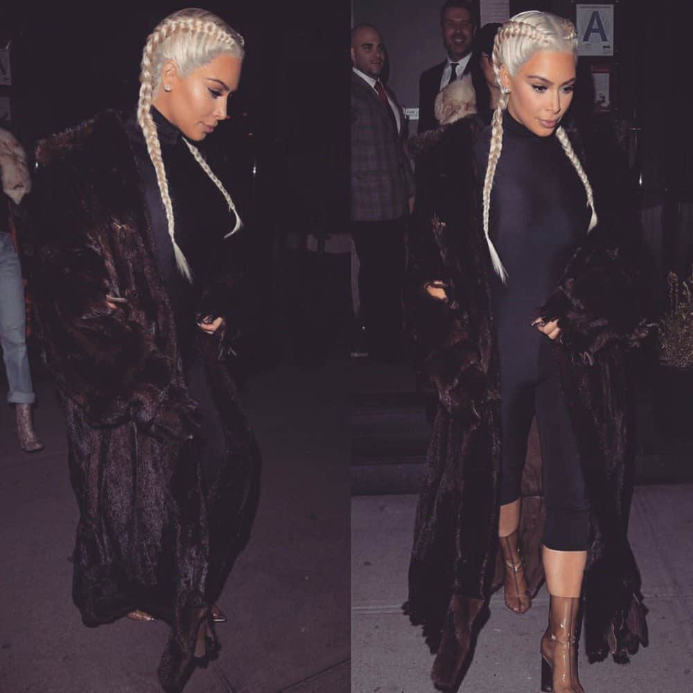 Kim Kardashian West :- YEEZY coat & shoes X Adidas jumpsuit -twitter
