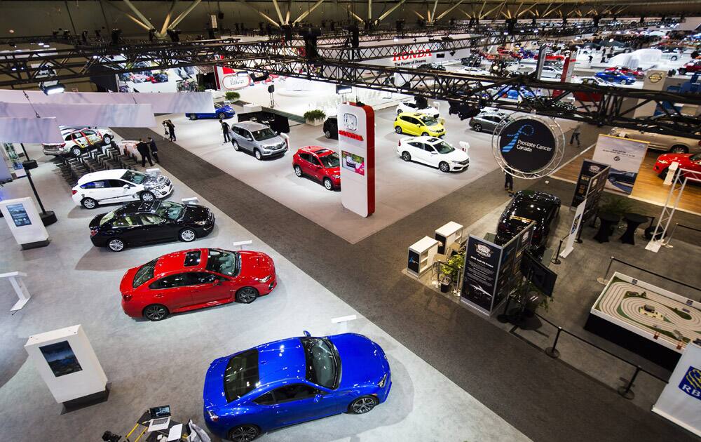 Vehicles are on display at the 2016 Canadian International Autoshow in Toronto on Thursday, Feb. 11, 2016. 