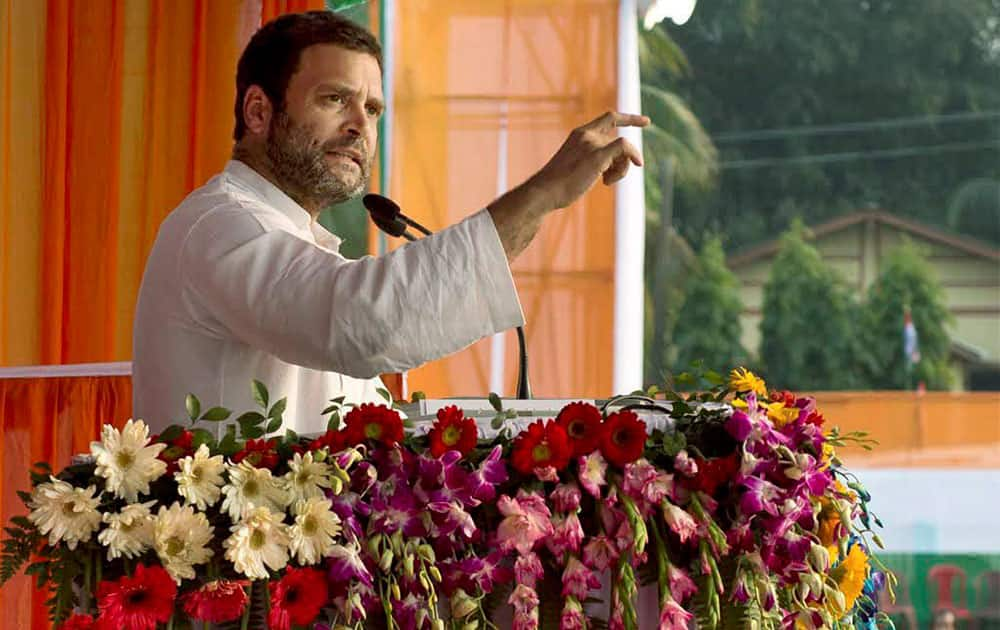 AICC Vice President Rahul Gandhi addresses Jana Jagaran Samaroh in Titabar, Jorhat, Assam.