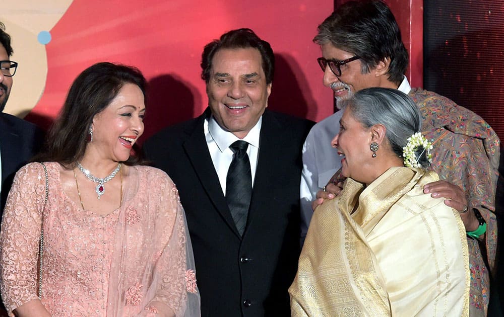 Bollywood legends Dharmendra, Hema Malini, Amitabh Bachchan and Jaya Bachchan during the launch of actress and MP Hema Malinis music album Dream Girl, in Mumba.