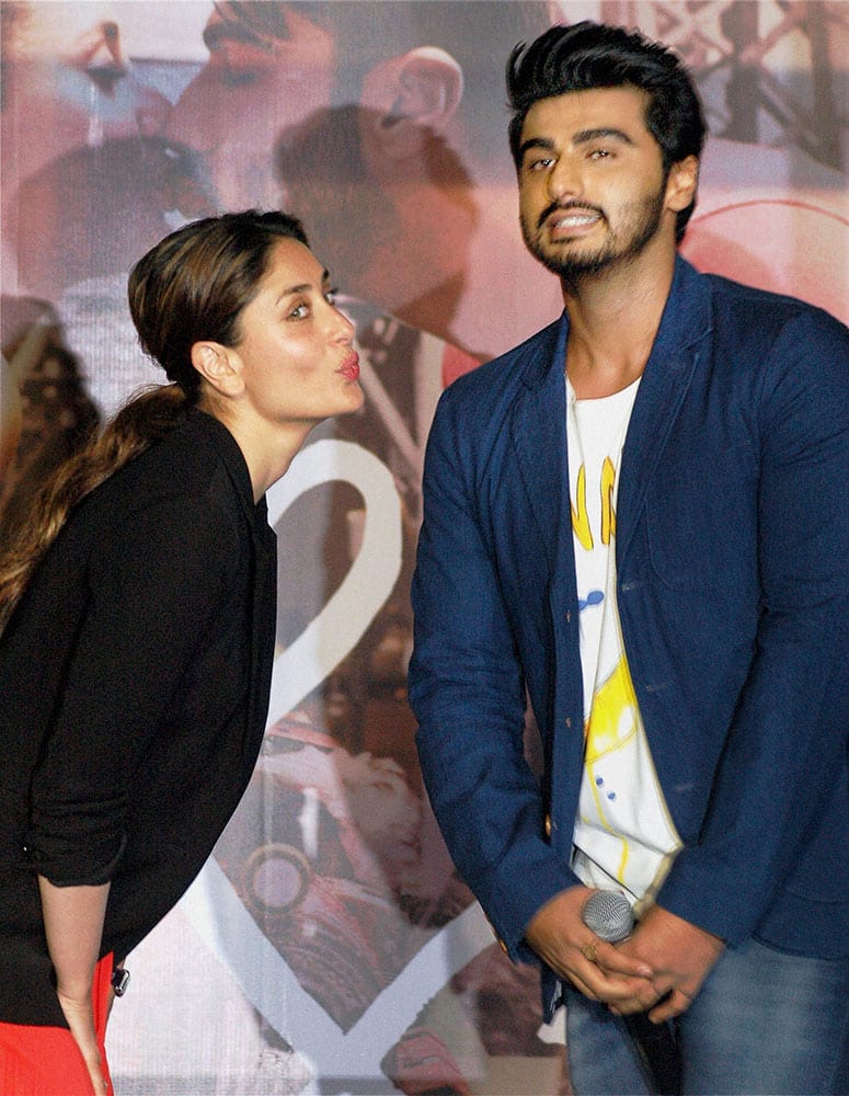 Actors Kareena Kapoor and Arjun Kapoor at the trailer launch of their upcoming film Ki & Ka in Mumbai.