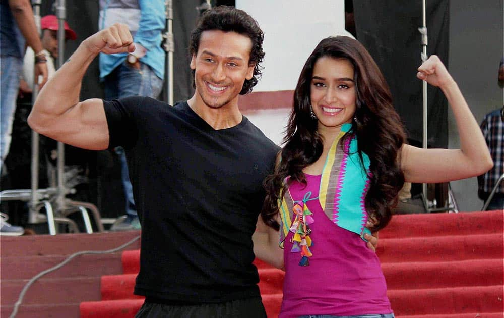 Actors Tiger Shroff and Shraddha Kapoor on the sets of film Baaghi in Mumbai.