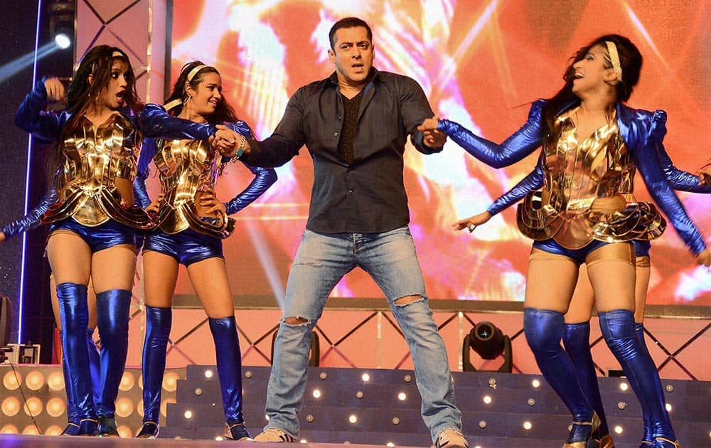 Bollywood actor Salman Khan performs at a programme in Surat.