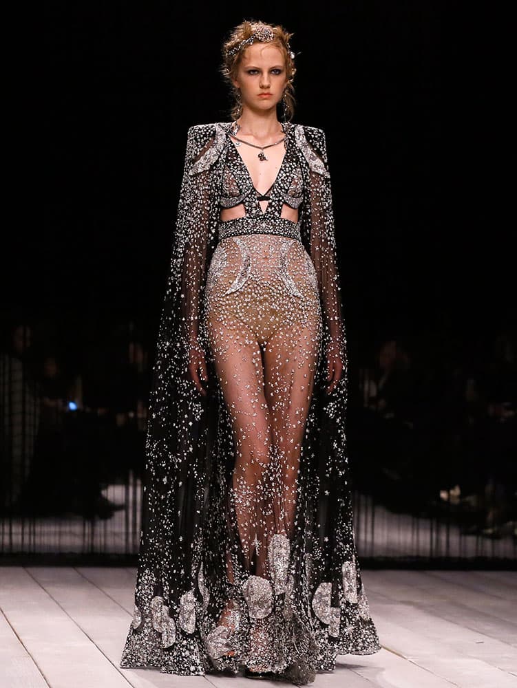 A model displays a design during the Alexander McQueen Autumn/Winter show at London Fashion Week.