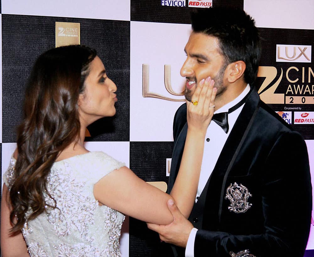 Actors Ranveer Singh and Parineeti Chopra during the Zee Cine Awards 2016 in Mumbai.