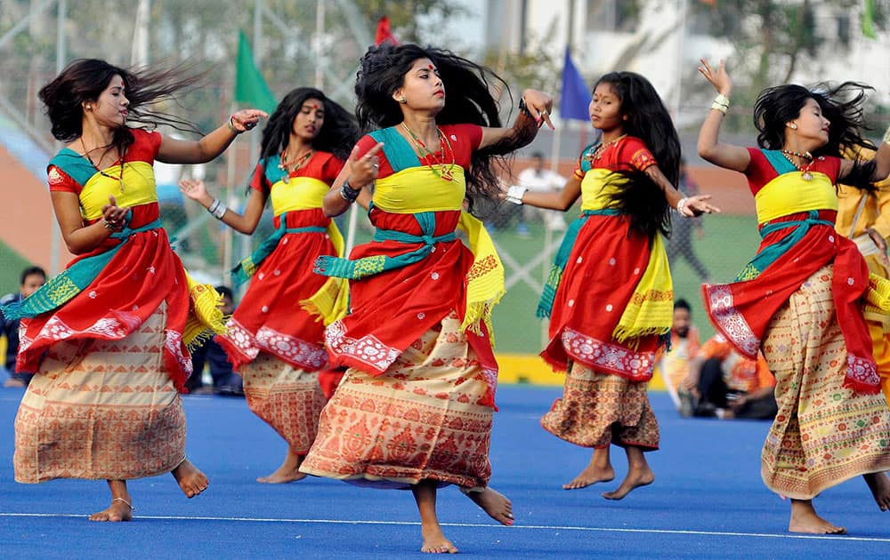 Artists performing during the Opening Ceremony of 64th All India Police Hockey Championship at Maulana Md. Tayabullah Hockey Stadium, Bhetapara in Guwahati.
