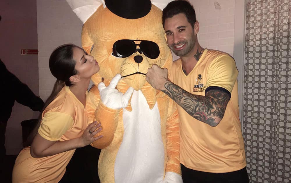 Sunny Leone :- My fav picture tonight @ChennaiSwaggers with @DanielWeber99 -twitter