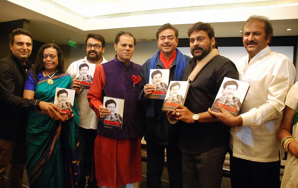 Actors K. Chiranjeevi ,Dr.M.Mohan Babu and MP T.Subbarami Reddy release the BJP Party MP Shatrughan Sinhas book Anything But Khamosh at a function in Hyderabad.