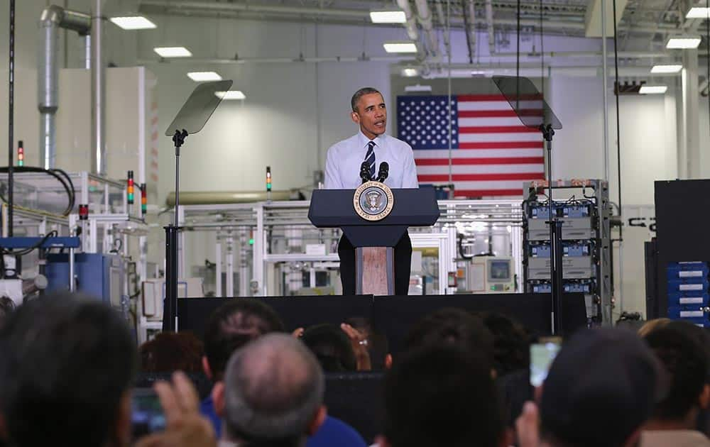 President Barack Obama speaks following his tour of the Saft America factory in Jacksonville, Fla.