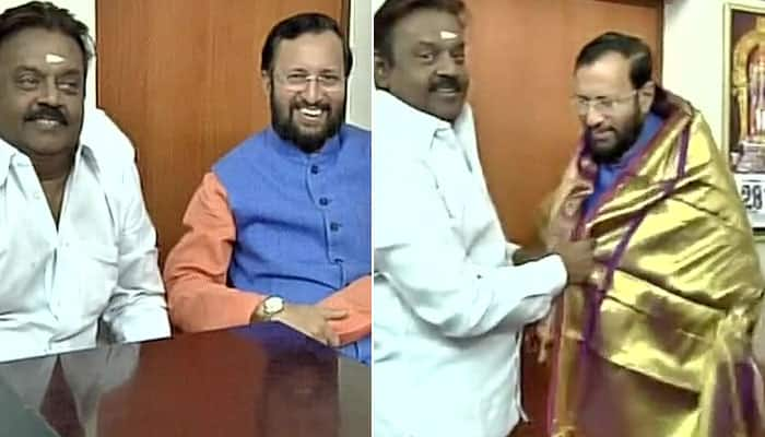 Tamil Nadu deserves good administration like PM Modi providing at Centre: Javadekar after meeting DMDK&#039;s Vijayakanth