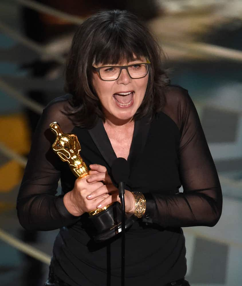 Margaret Sixel accepts the award for best film editing for “Mad Max: Fury Road” at the Oscars.