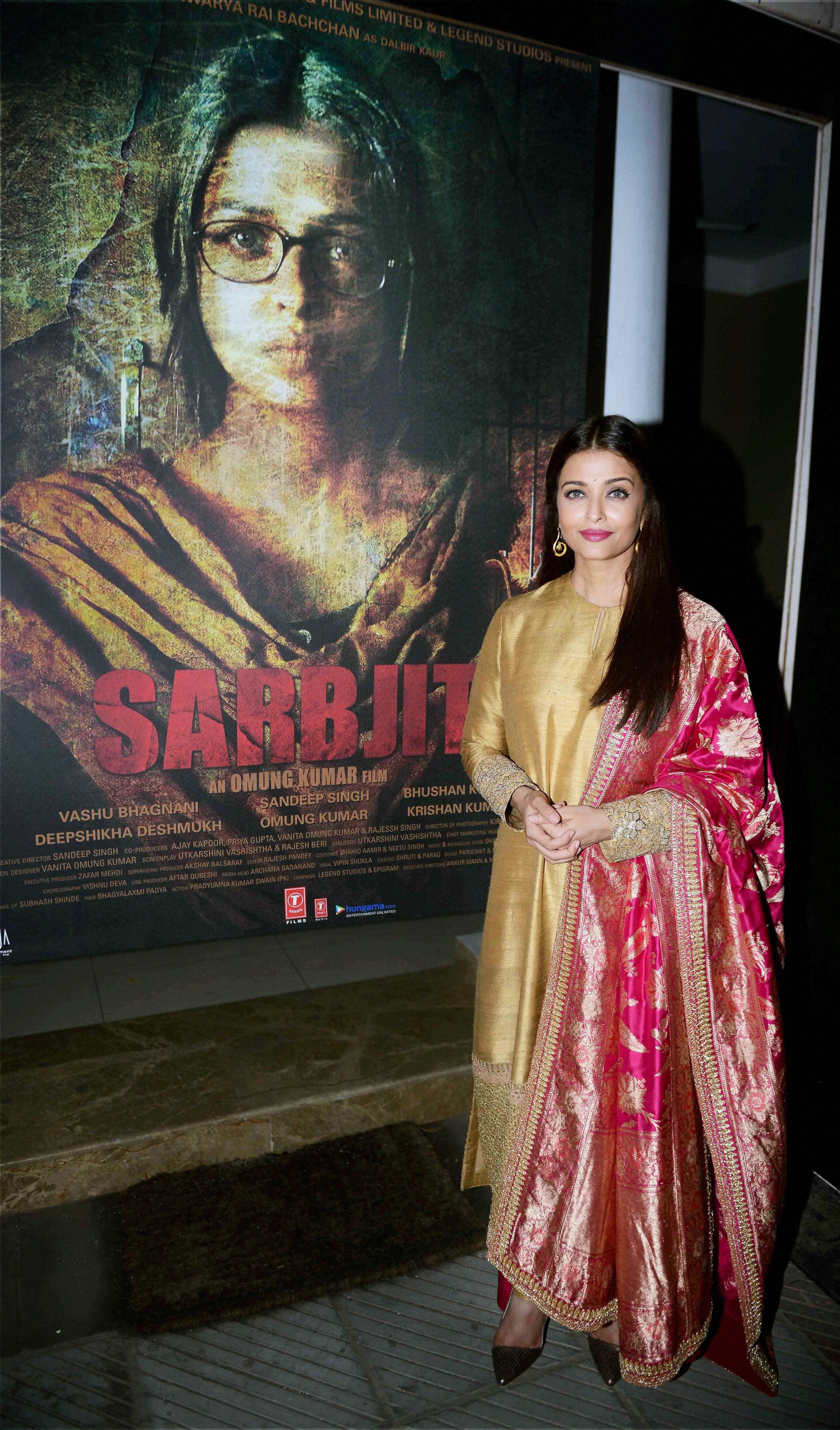 Actress Aishwarya Rai Bachchan during the first poster launch of Film Sarbjit in New Delhi.