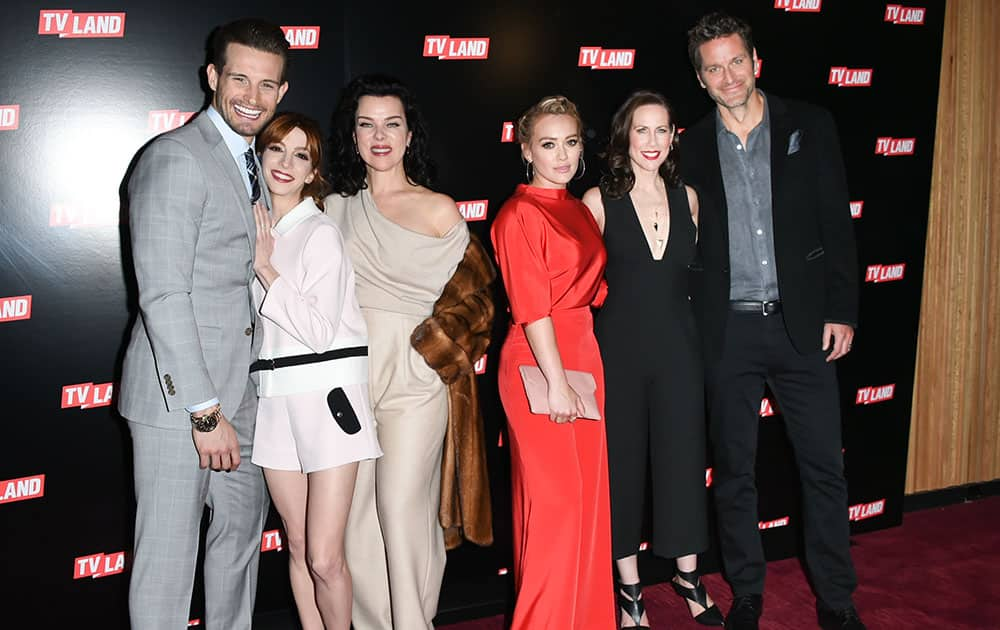 Nico Tortorella, Molly Bernard, Debi Mazar, Hilary Duff, Miriam Shor and Peter Hermann from the cast of 'Younger', attend the Viacom Kids and Family Group Upfront event at Jazz at Lincoln Center’s Frederick P. Rose Hall.