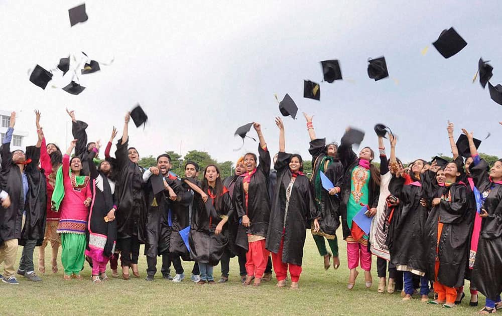 Students at the Annual convocation of Sant Baba Bhag Singh University, in Jalandhar.