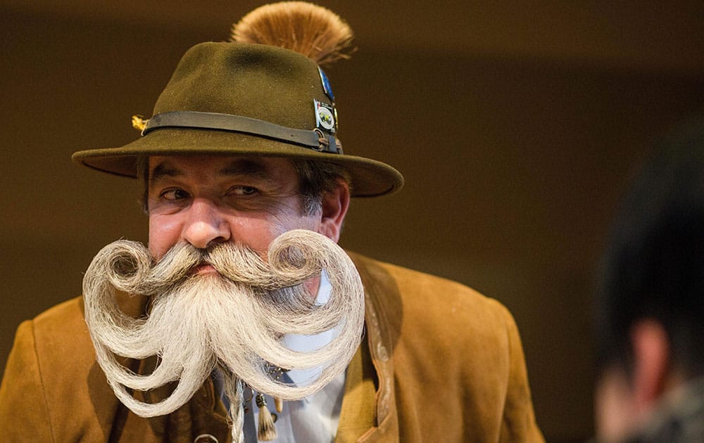 Participant Norbert Topf shows off his beard during the International German Beard Championships in Schoemberg.
