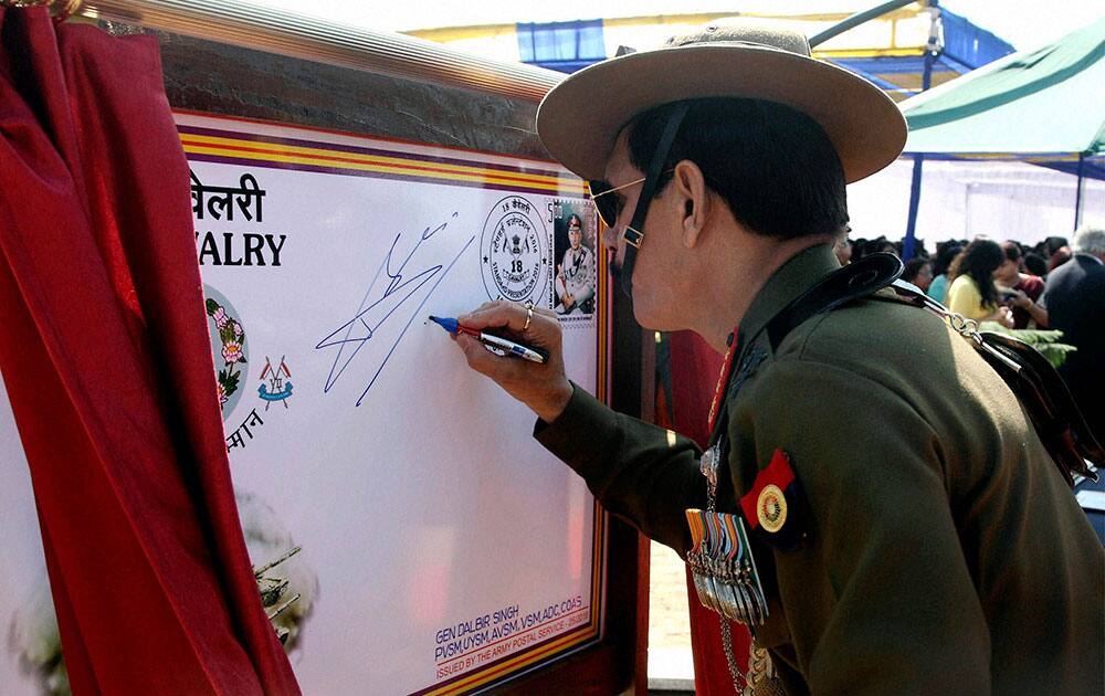 Army chief General Dalbir Singh at the presentation of the Presidents Standard to the 18 Cavalry of Indian Army in Amritsar.