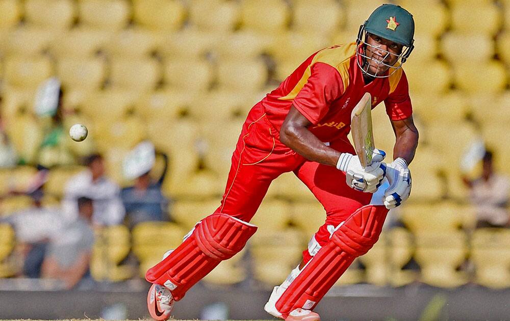 Zimbabwe's Vusi Sibanda plays a shot during the ICC World Twenty20 2016 cricket tournament against Hong Kong at the Vidarbha Cricket Association Stadium in Nagpur.