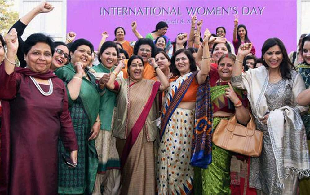 External Affairs Minister Sushma Swaraj at an event celebrating International Womens Day in New Delhi.