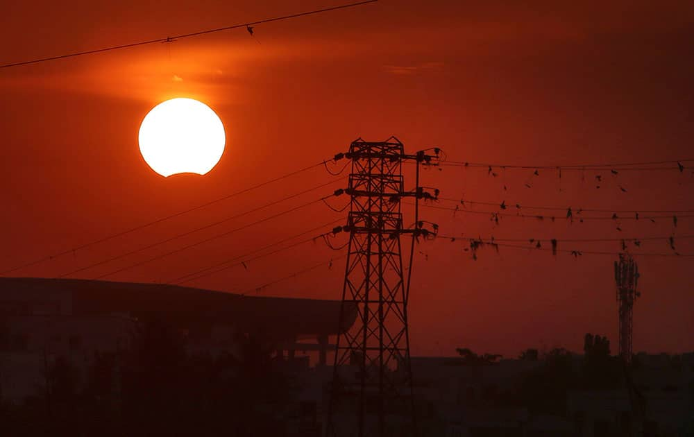 A partial solar eclipse is seen in Hyderabad.